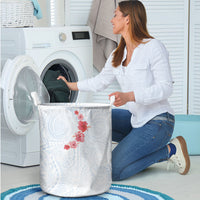 Hawaiian Tribal Tattoo and Hibiscus Laundry Basket Polynesian Pattern Airy White Blue Cloud