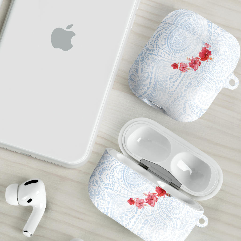 Hawaiian Tribal Tattoo and Hibiscus AirPods Case Polynesian Pattern Airy White Blue Cloud