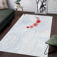 Hawaiian Tribal Tattoo and Hibiscus Area Rug Polynesian Pattern Airy White Blue Cloud