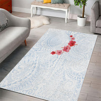 Hawaiian Tribal Tattoo and Hibiscus Area Rug Polynesian Pattern Airy White Blue Cloud