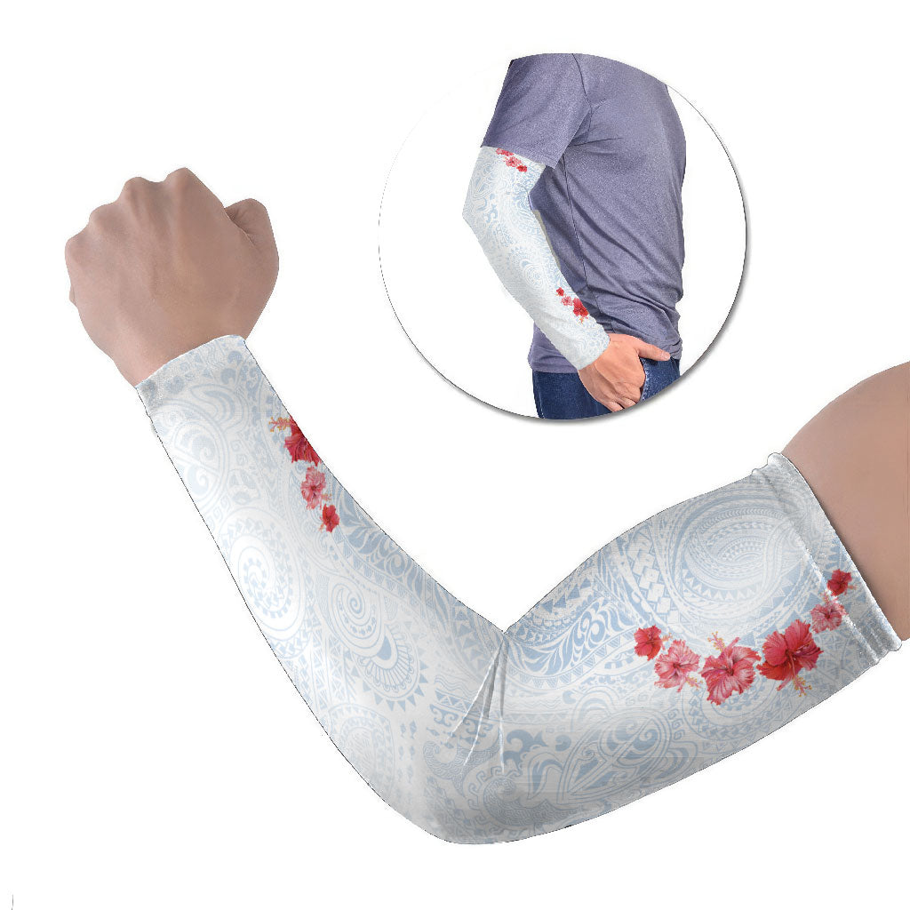 Hawaiian Tribal Tattoo and Hibiscus Arm Sleeves Polynesian Pattern Airy White Blue Cloud