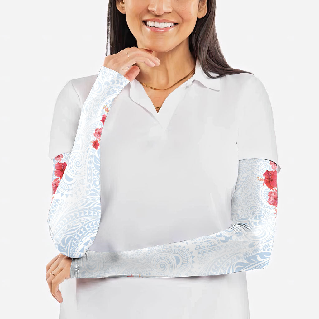 Hawaiian Tribal Tattoo and Hibiscus Arm Sleeves Polynesian Pattern Airy White Blue Cloud