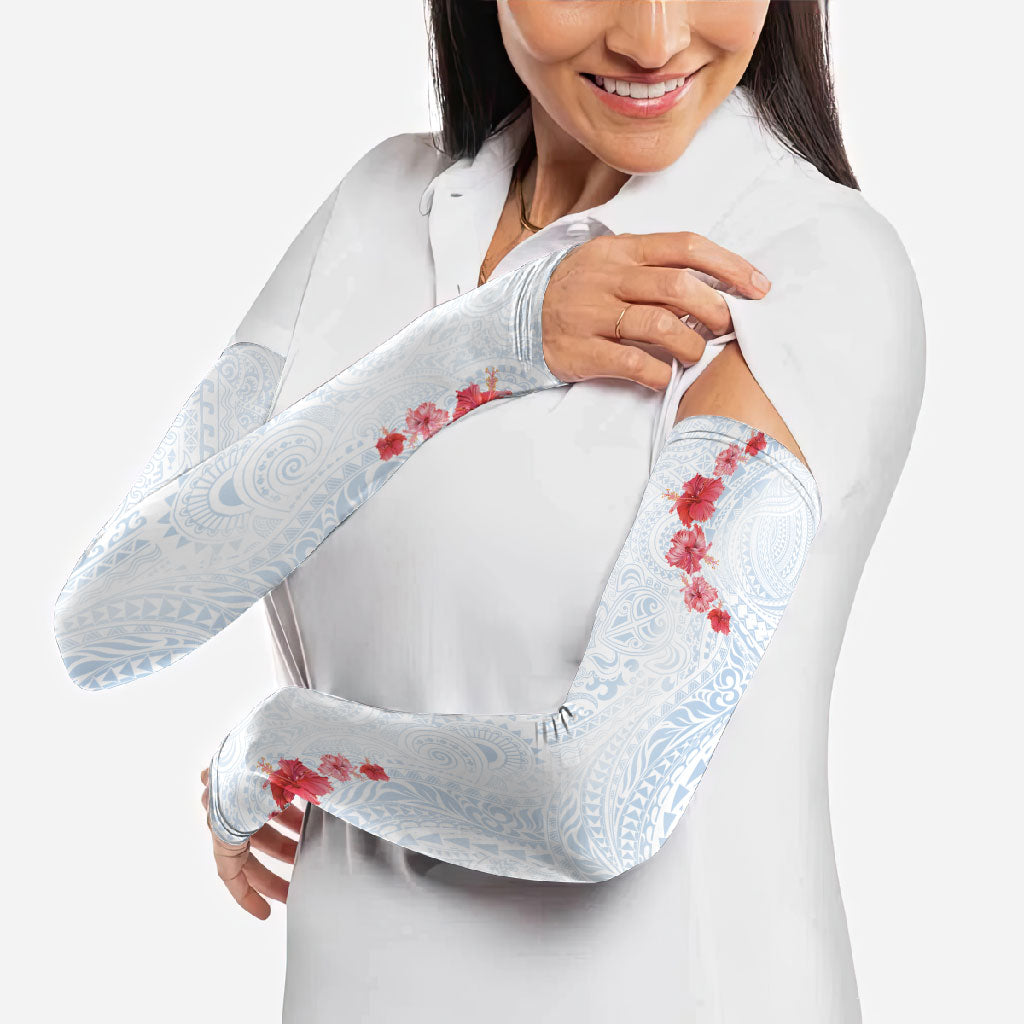 Hawaiian Tribal Tattoo and Hibiscus Arm Sleeves Polynesian Pattern Airy White Blue Cloud