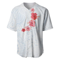 Hawaiian Tribal Tattoo and Hibiscus Baseball Jersey Polynesian Pattern Airy White Blue Cloud