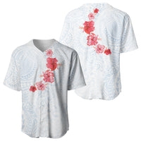 Hawaiian Tribal Tattoo and Hibiscus Baseball Jersey Polynesian Pattern Airy White Blue Cloud
