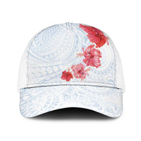 Hawaiian Tribal Tattoo and Hibiscus Baseball Net Cap Polynesian Pattern Airy White Blue Cloud