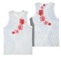 Hawaiian Tribal Tattoo and Hibiscus Basketball Jersey Polynesian Pattern Airy White Blue Cloud