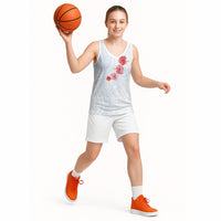 Hawaiian Tribal Tattoo and Hibiscus Basketball Jersey Polynesian Pattern Airy White Blue Cloud