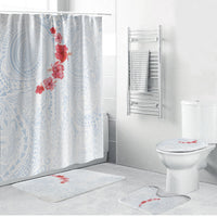 Hawaiian Tribal Tattoo and Hibiscus Bathroom Set Polynesian Pattern Airy White Blue Cloud