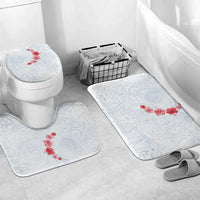 Hawaiian Tribal Tattoo and Hibiscus Bathroom Set Polynesian Pattern Airy White Blue Cloud