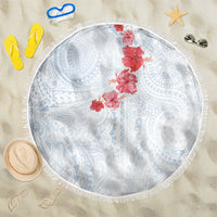 Hawaiian Tribal Tattoo and Hibiscus Beach Blanket Polynesian Pattern Airy White Blue Cloud