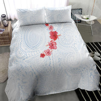 Hawaiian Tribal Tattoo and Hibiscus Bedding Set Polynesian Pattern Airy White Blue Cloud
