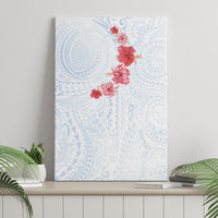 Hawaiian Tribal Tattoo and Hibiscus Canvas Wall Art Polynesian Pattern Airy White Blue Cloud
