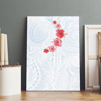 Hawaiian Tribal Tattoo and Hibiscus Canvas Wall Art Polynesian Pattern Airy White Blue Cloud
