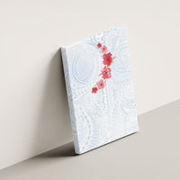 Hawaiian Tribal Tattoo and Hibiscus Canvas Wall Art Polynesian Pattern Airy White Blue Cloud
