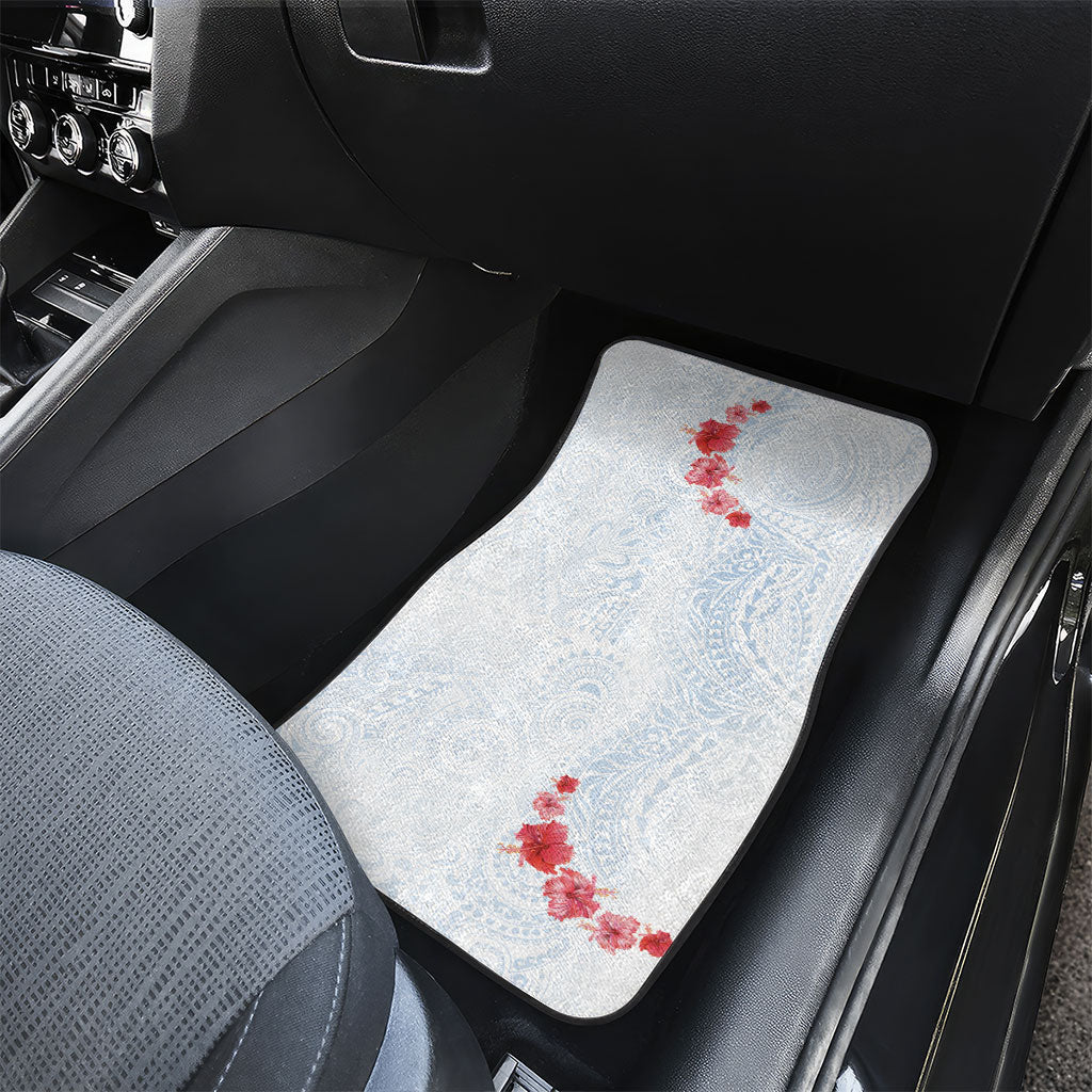 Hawaiian Tribal Tattoo and Hibiscus Car Mats Polynesian Pattern Airy White Blue Cloud