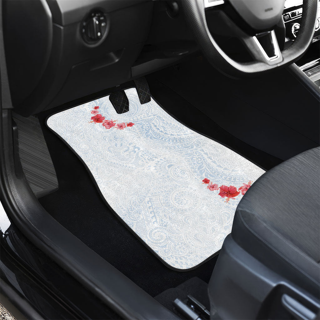 Hawaiian Tribal Tattoo and Hibiscus Car Mats Polynesian Pattern Airy White Blue Cloud