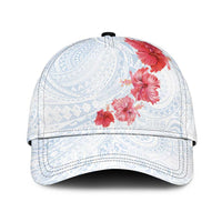 Hawaiian Tribal Tattoo and Hibiscus Classic Cap Polynesian Pattern Airy White Blue Cloud