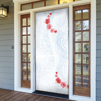 Hawaiian Tribal Tattoo and Hibiscus Door Cover Polynesian Pattern Airy White Blue Cloud