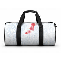 Hawaiian Tribal Tattoo and Hibiscus Duffle Bag Polynesian Pattern Airy White Blue Cloud