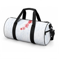 Hawaiian Tribal Tattoo and Hibiscus Duffle Bag Polynesian Pattern Airy White Blue Cloud