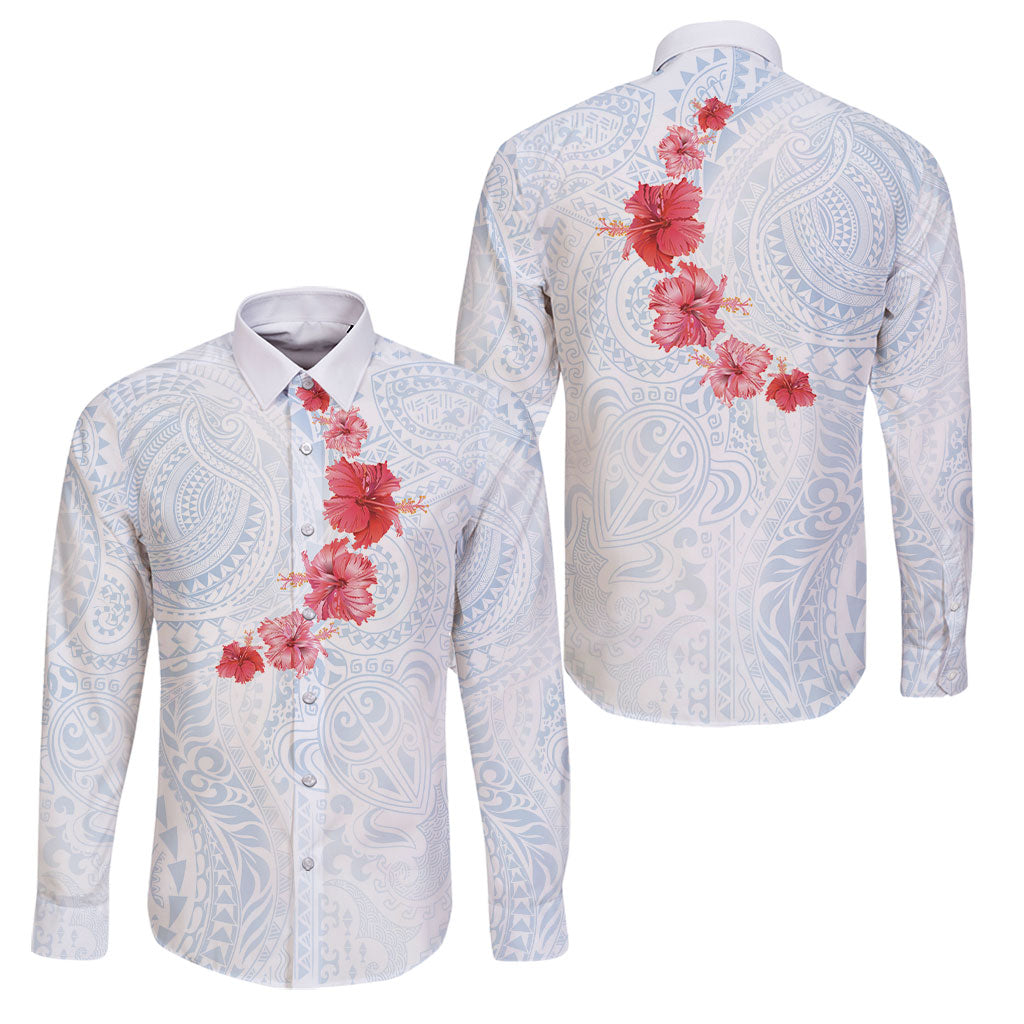 Hawaiian Tribal Tattoo and Hibiscus Family Matching Mermaid Dress and Hawaiian Shirt Polynesian Pattern Airy White Blue Cloud