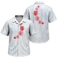 Hawaiian Tribal Tattoo and Hibiscus Family Matching Puletasi and Hawaiian Shirt Polynesian Pattern Airy White Blue Cloud