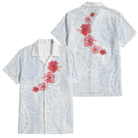 Hawaiian Tribal Tattoo and Hibiscus Family Matching Tank Maxi Dress and Hawaiian Shirt Polynesian Pattern Airy White Blue Cloud