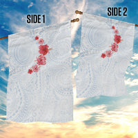 Hawaiian Tribal Tattoo and Hibiscus Garden Flag Polynesian Pattern Airy White Blue Cloud