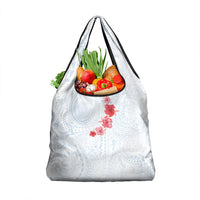 Hawaiian Tribal Tattoo and Hibiscus Grocery Bag Polynesian Pattern Airy White Blue Cloud