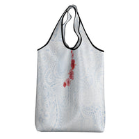 Hawaiian Tribal Tattoo and Hibiscus Grocery Bag Polynesian Pattern Airy White Blue Cloud