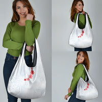 Hawaiian Tribal Tattoo and Hibiscus Grocery Bag Polynesian Pattern Airy White Blue Cloud