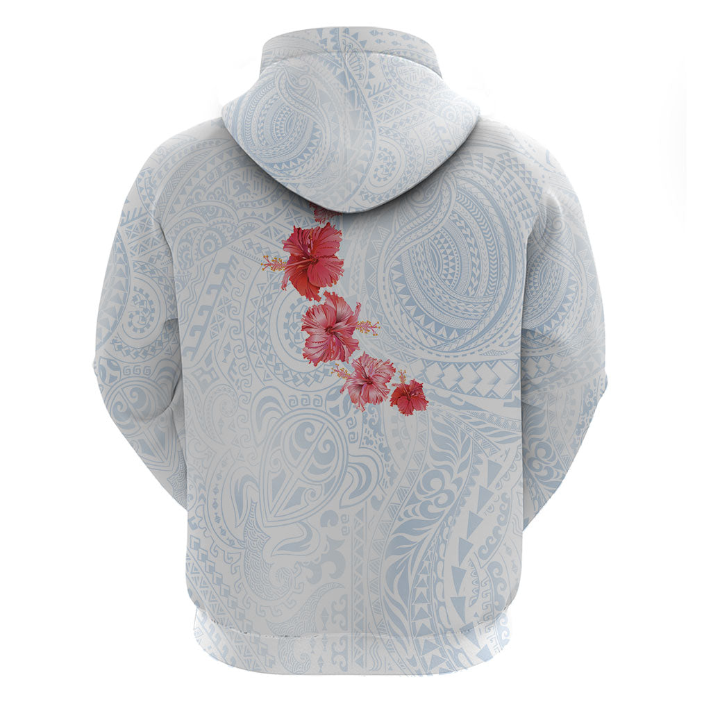 Hawaiian Tribal Tattoo and Hibiscus Hoodie Polynesian Pattern Airy White Blue Cloud