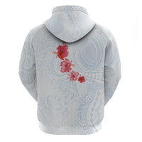 Hawaiian Tribal Tattoo and Hibiscus Hoodie Polynesian Pattern Airy White Blue Cloud