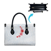 Hawaiian Tribal Tattoo and Hibiscus Leather Bag Polynesian Pattern Airy White Blue Cloud