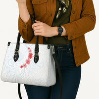 Hawaiian Tribal Tattoo and Hibiscus Leather Bag Polynesian Pattern Airy White Blue Cloud
