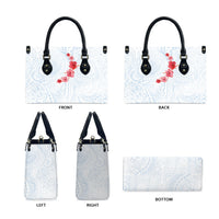 Hawaiian Tribal Tattoo and Hibiscus Leather Bag Polynesian Pattern Airy White Blue Cloud