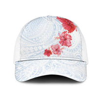 Hawaiian Tribal Tattoo and Hibiscus Mesh Trucker Cap Polynesian Pattern Airy White Blue Cloud