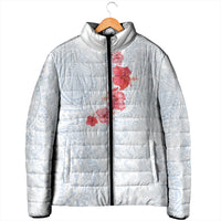 Hawaiian Tribal Tattoo and Hibiscus Padded Jacket Polynesian Pattern Airy White Blue Cloud