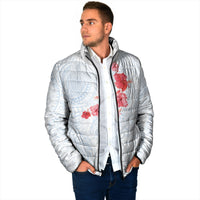 Hawaiian Tribal Tattoo and Hibiscus Padded Jacket Polynesian Pattern Airy White Blue Cloud
