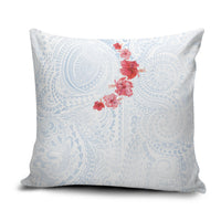Hawaiian Tribal Tattoo and Hibiscus Pillow Cover Polynesian Pattern Airy White Blue Cloud