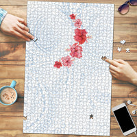 Hawaiian Tribal Tattoo and Hibiscus Puzzle Polynesian Pattern Airy White Blue Cloud