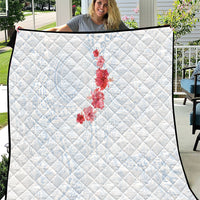 Hawaiian Tribal Tattoo and Hibiscus Quilt Polynesian Pattern Airy White Blue Cloud