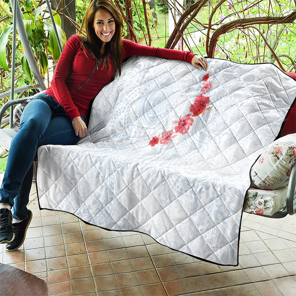 Hawaiian Tribal Tattoo and Hibiscus Quilt Polynesian Pattern Airy White Blue Cloud