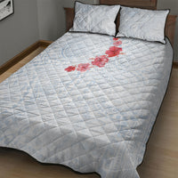 Hawaiian Tribal Tattoo and Hibiscus Quilt Bed Set Polynesian Pattern Airy White Blue Cloud