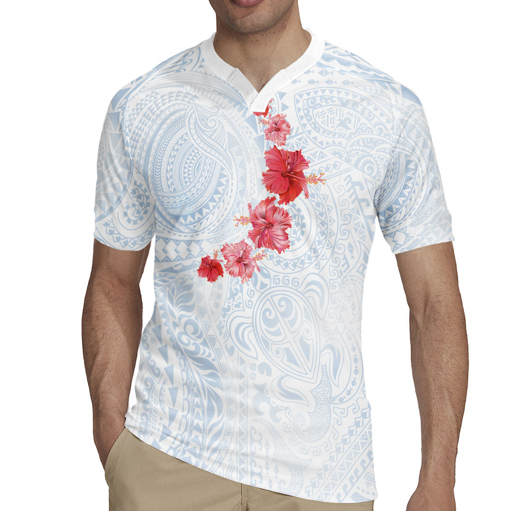 Hawaiian Tribal Tattoo and Hibiscus Rugby Jersey Polynesian Pattern Airy White Blue Cloud