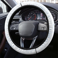 Hawaiian Tribal Tattoo and Hibiscus Steering Wheel Cover Polynesian Pattern Airy White Blue Cloud