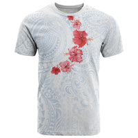Hawaiian Tribal Tattoo and Hibiscus T Shirt Polynesian Pattern Airy White Blue Cloud