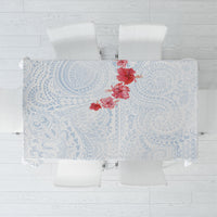Hawaiian Tribal Tattoo and Hibiscus Tablecloth Polynesian Pattern Airy White Blue Cloud