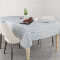 Hawaiian Tribal Tattoo and Hibiscus Tablecloth Polynesian Pattern Airy White Blue Cloud